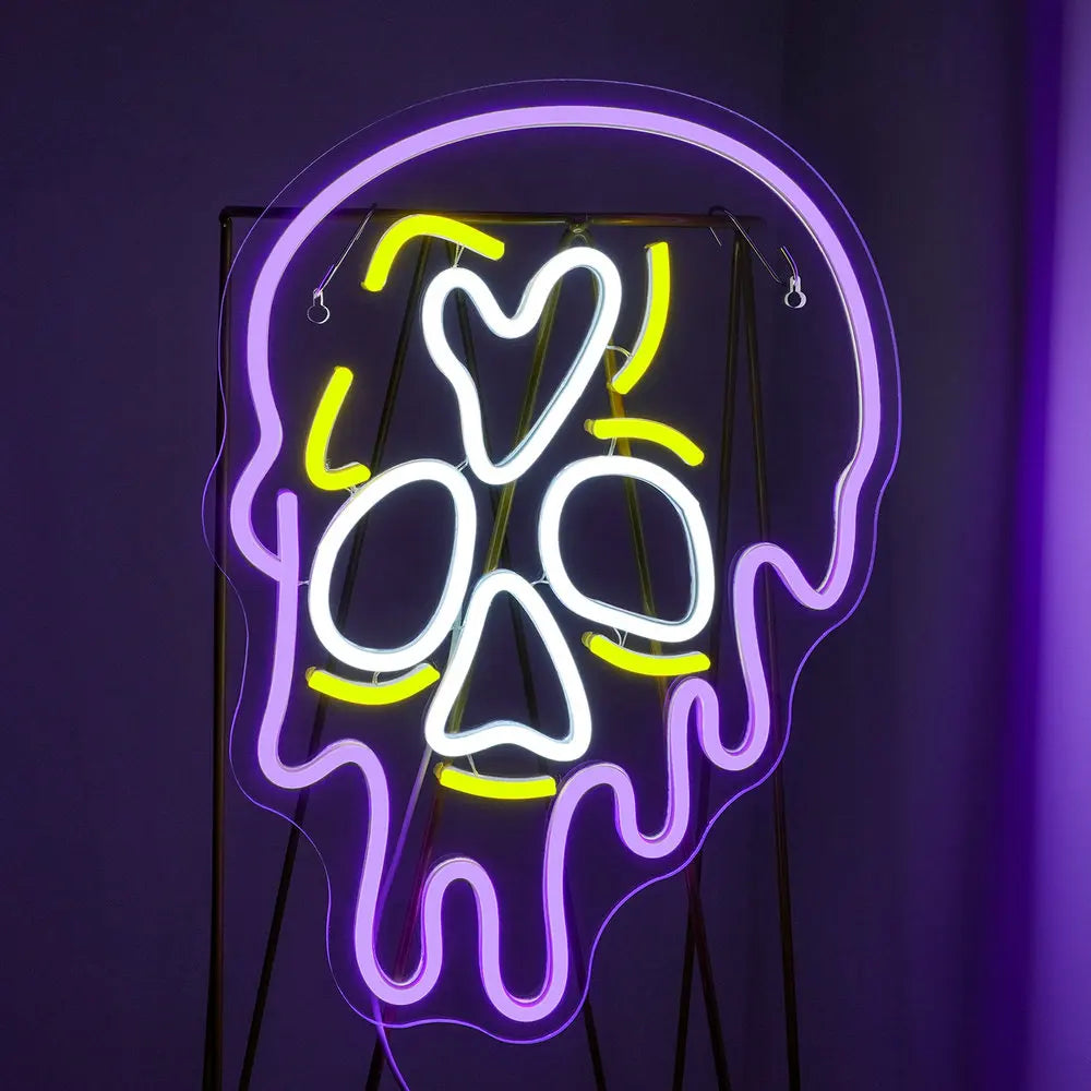Lila droppande dödskalle – LED-neonskylt (5 V USB)