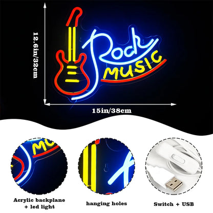 Rockmusik 5V USB LED Neonskylt - Prisvärd