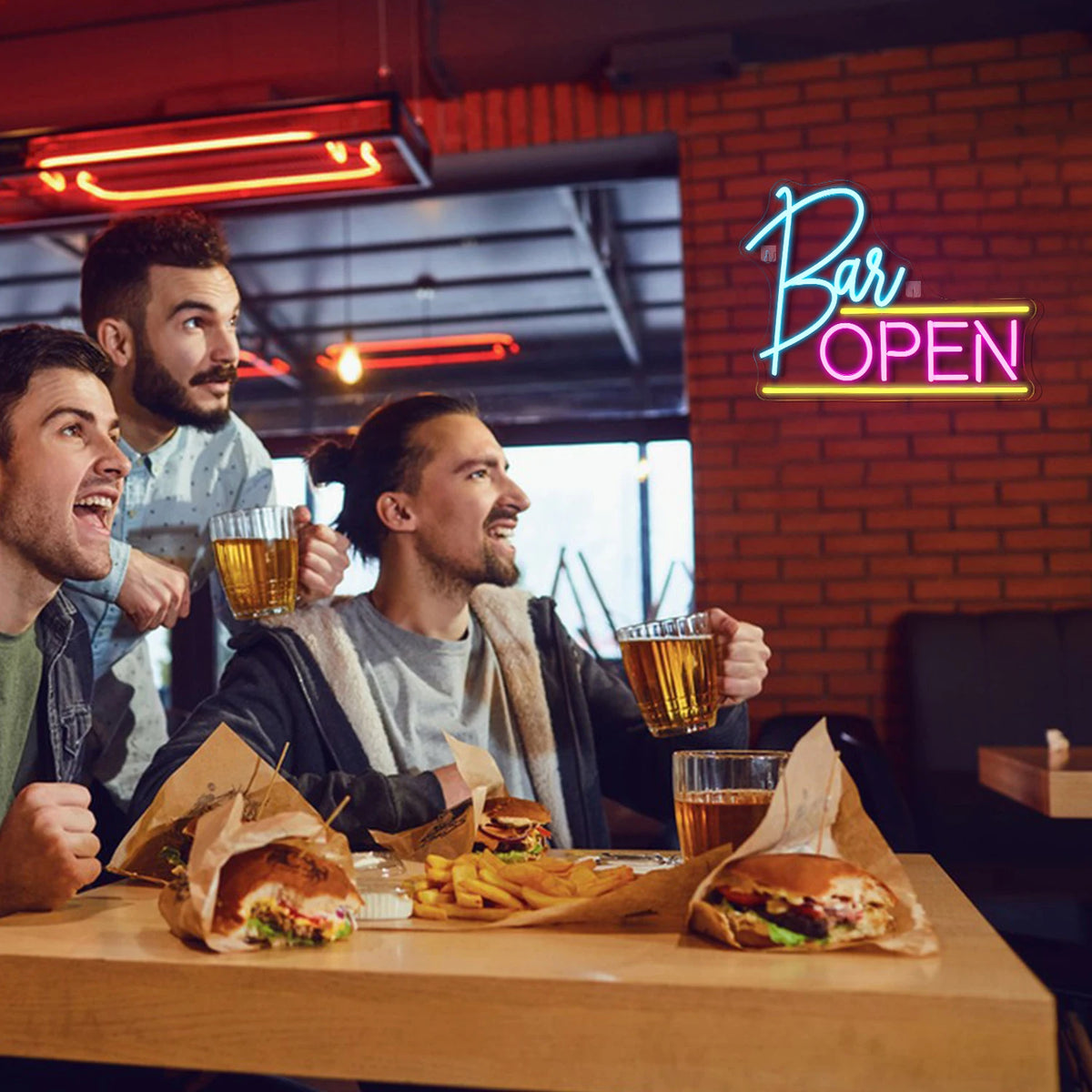 BAR OPEN – Vågräta linjer – LED-ljusskylt (5 V USB)