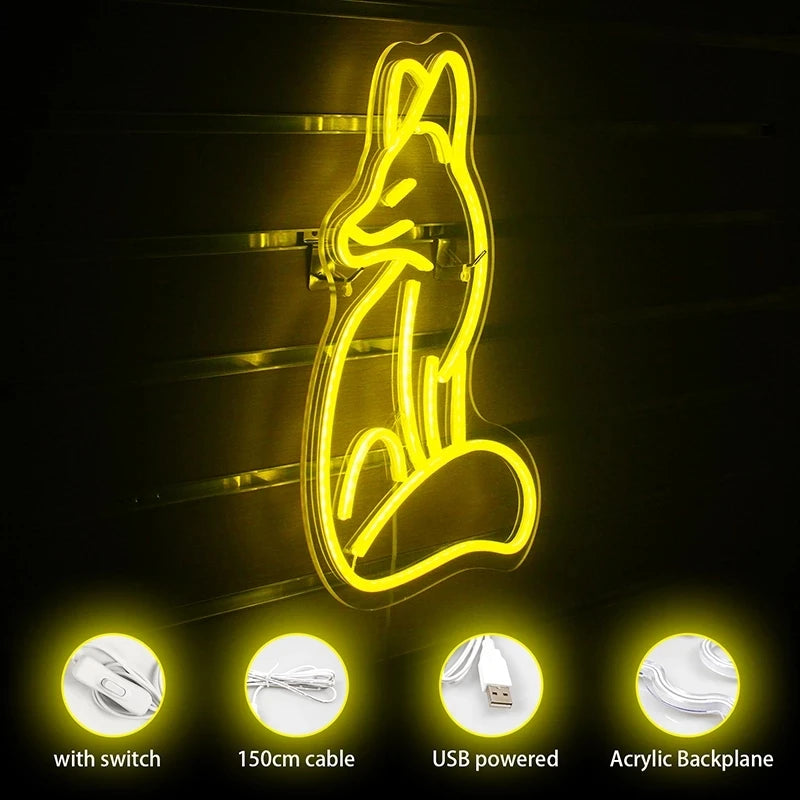 Räv – LED-neonskylt (5 V USB)