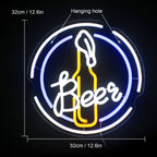 Beer – Ölflaska i rund ram – LED-ljusskylt (5 V USB)