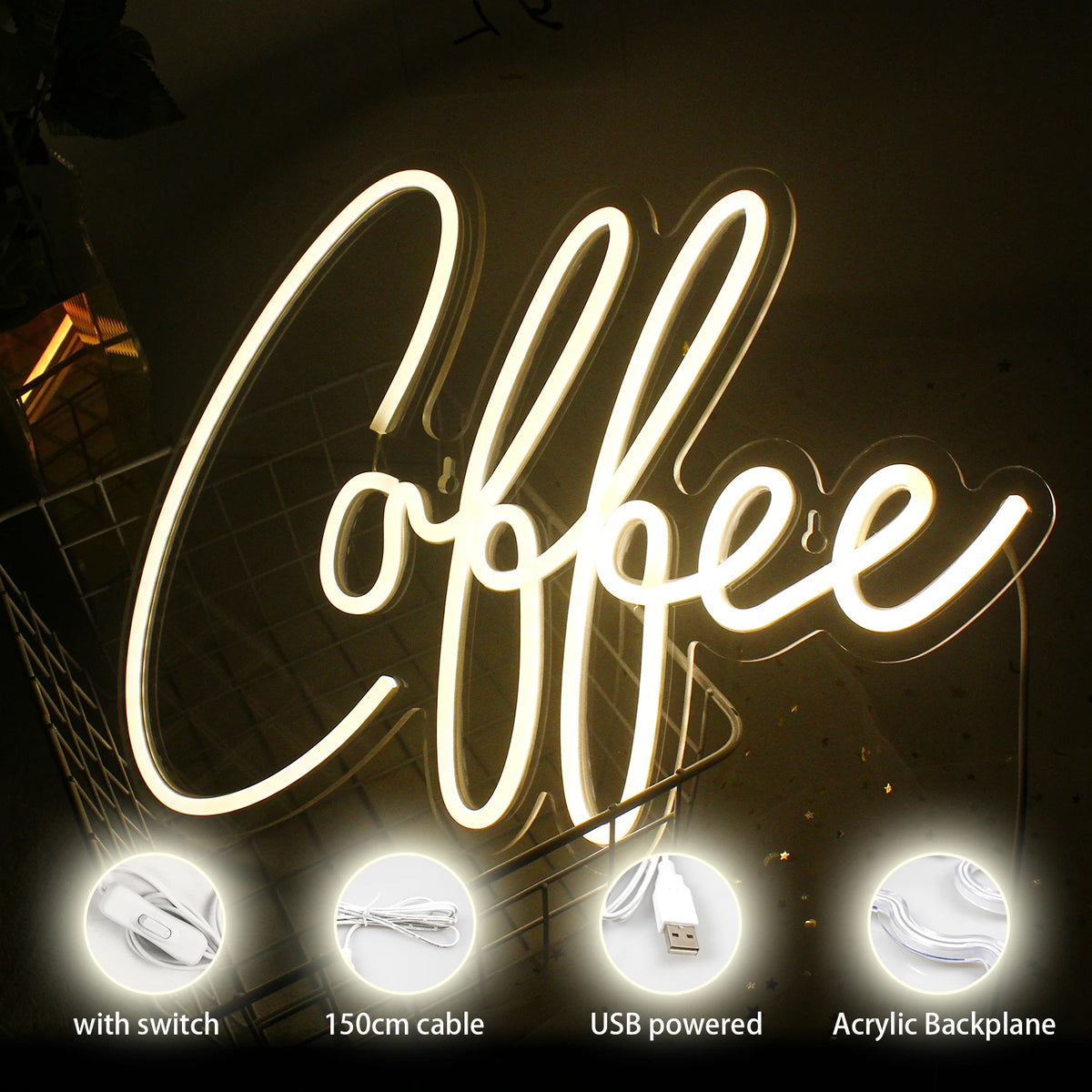 Coffee – LED-ljusskylt (5 V USB)