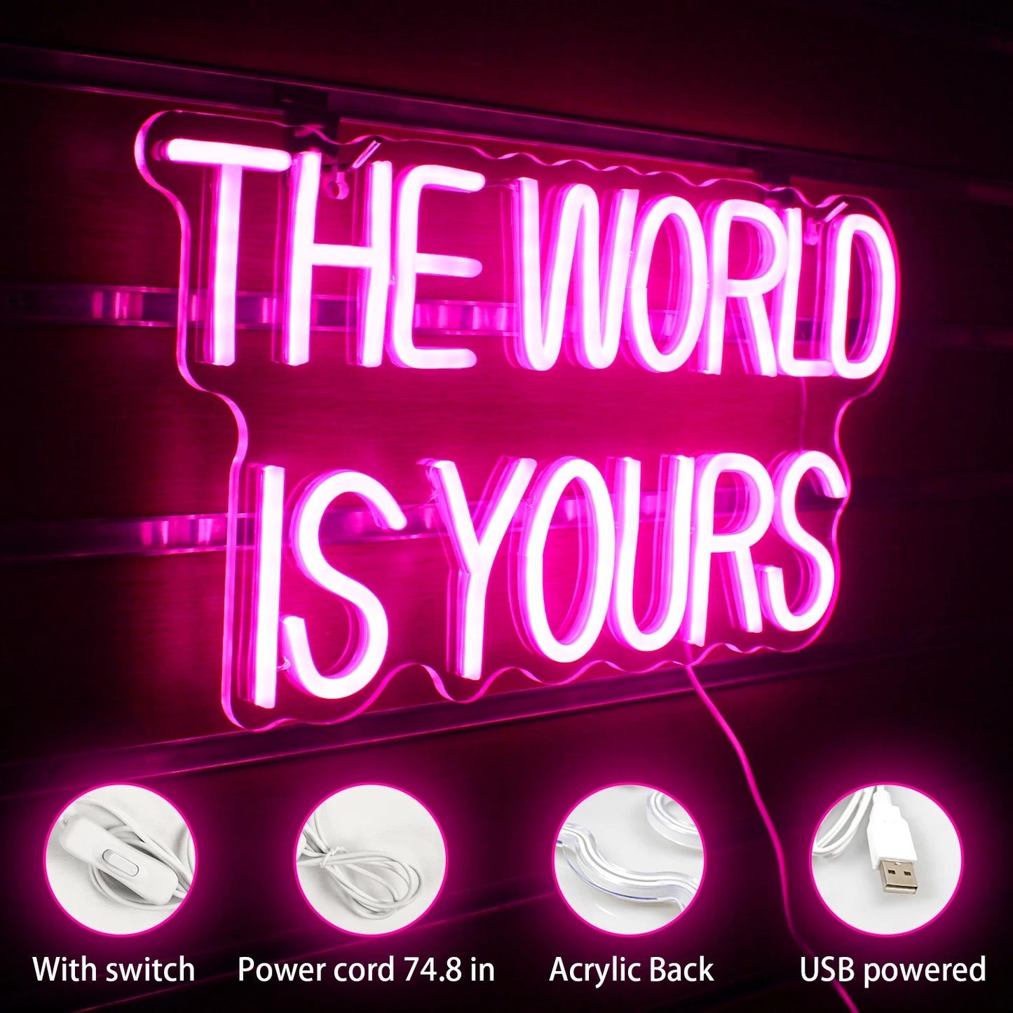 Theartneon The World Is Yours 5V Mini USB LED Neonskylt - Budgetvänlig