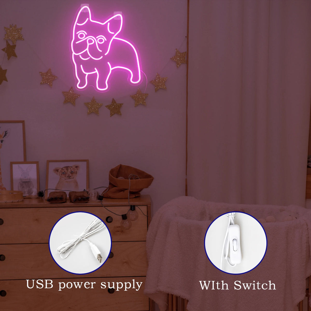 Rosa hund – LED-neonskylt (5 V USB)