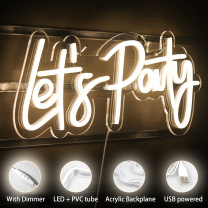 Let's Party 5V USB LED Ljusskylt - Prisvärd