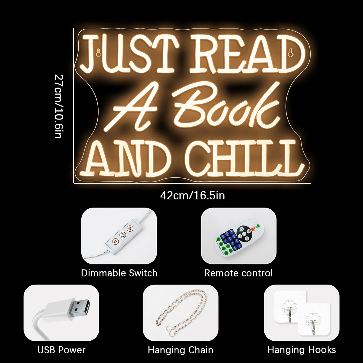 Just Read A Book And Chill – LED-neonskylt (5 V USB)