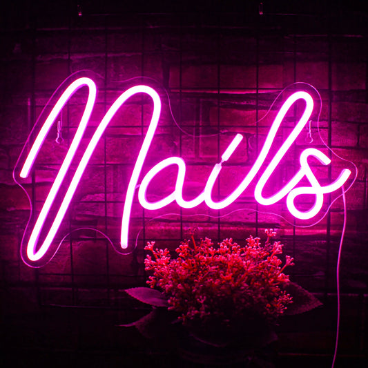 Bilden har en handgjord LED-neonskylt designad i form av en fingernagel.