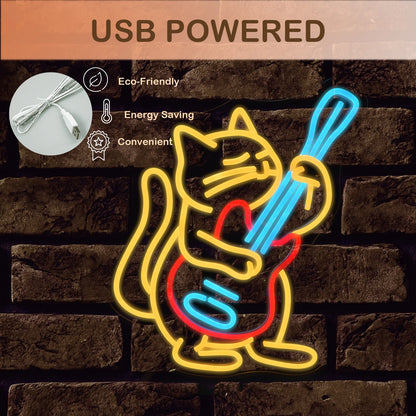 Spelande Katt med Gitarr 5V USB LED Ljusskylt - Prisvärd