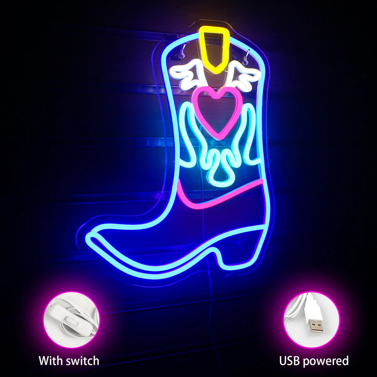 Cowboystövel – LED-neonskylt (5 V USB)