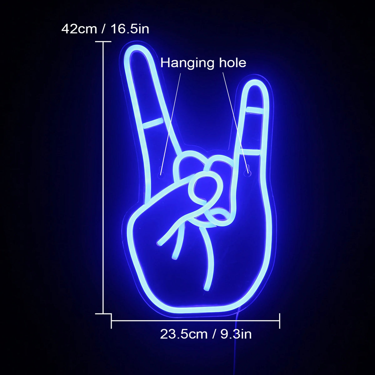 Rocktecken med handen – LED-neonskylt (5 V USB)