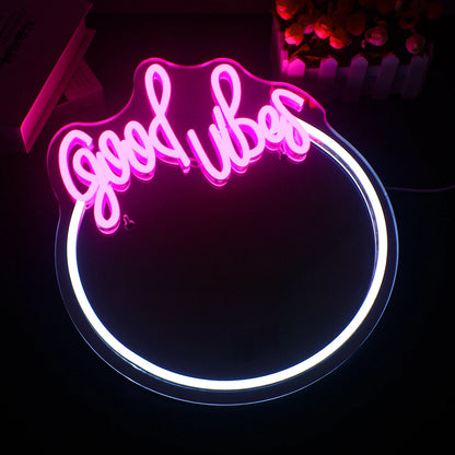 Good Vibes Spegel 5V USB LED Ljusskylt - Prisvärd