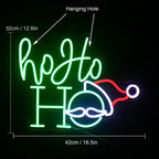 Ho Ho Ho – Jultomtens ansikte och mössa – LED-neonskylt (5 V USB)