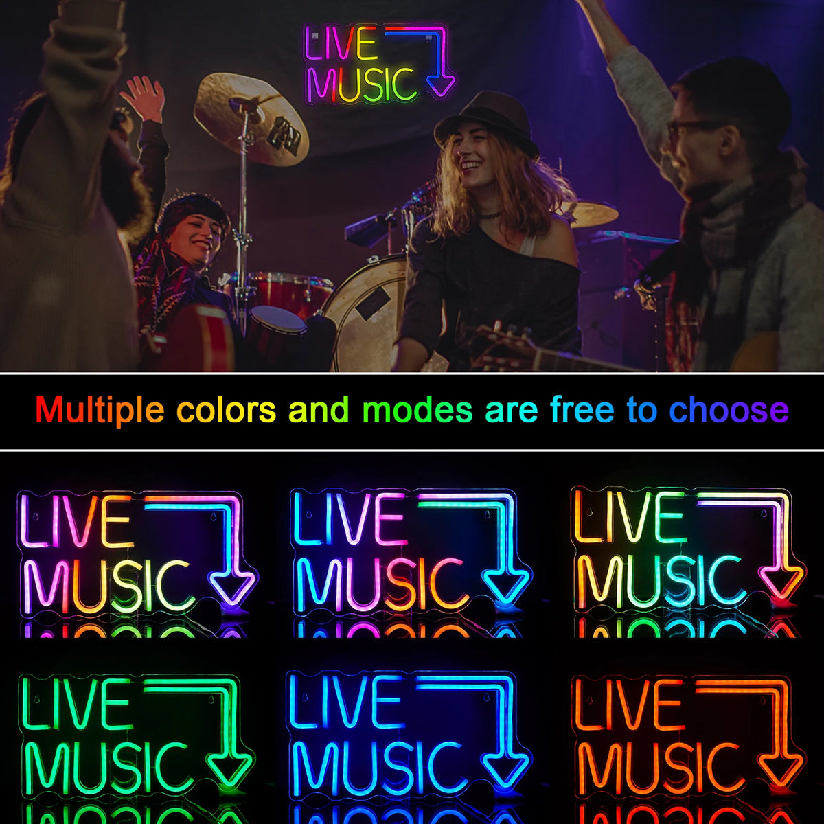 Live Music – Pil – LED-neonskylt (5 V USB)