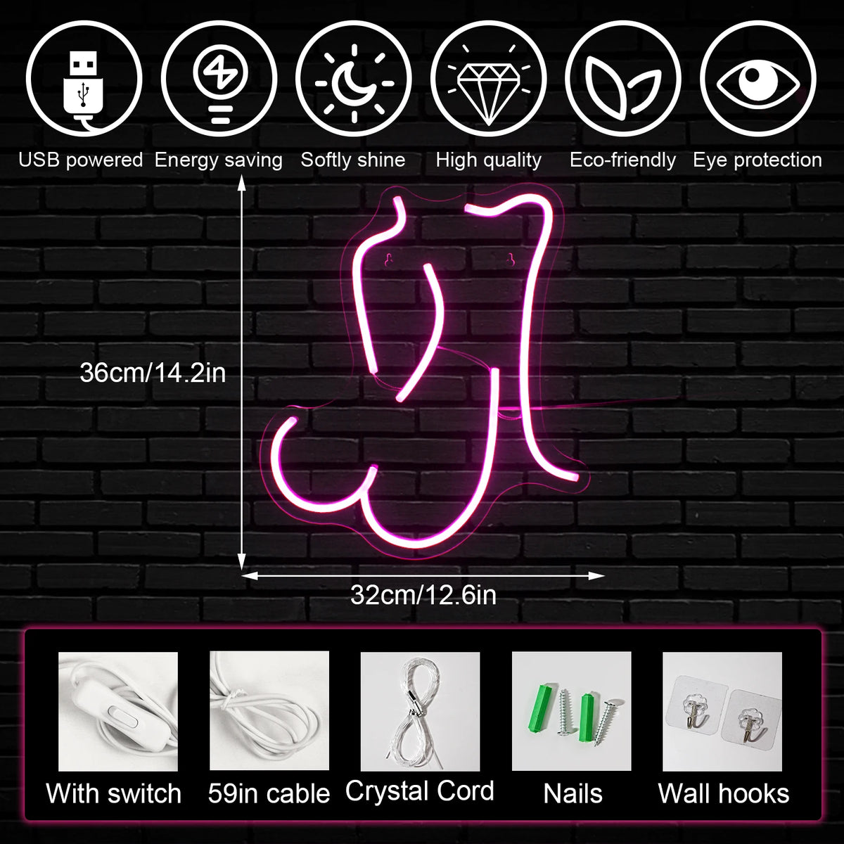 Kvinnosilhuett – LED-neonskylt (5 V USB)
