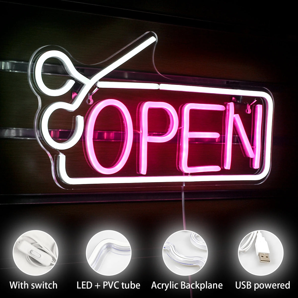 Frisörsalong Open 5V Mini USB LED Neonskylt - Budgetvänlig
