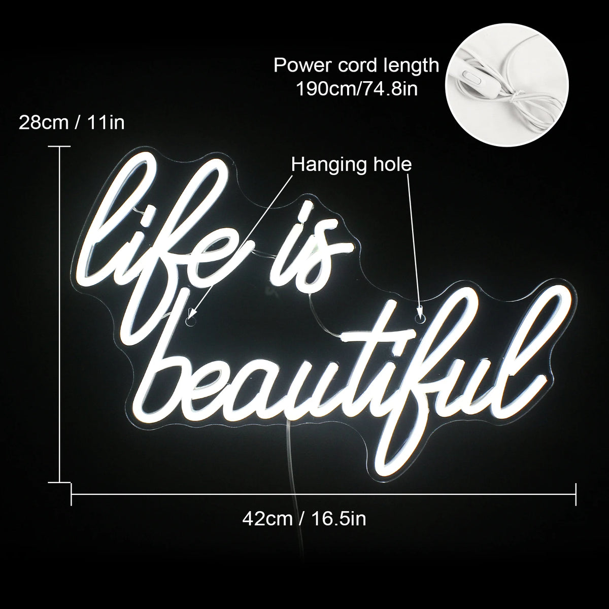 Life is beautiful – LED-neonskylt (5 V USB)