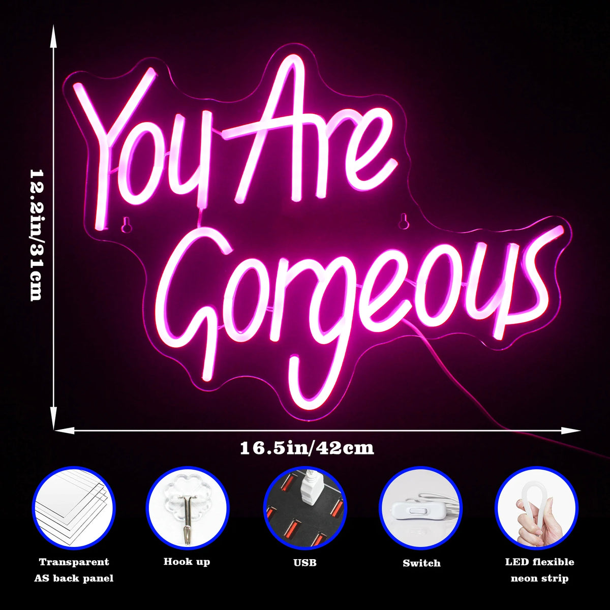 You Are Gorgeous – LED-ljusskylt (5 V USB)