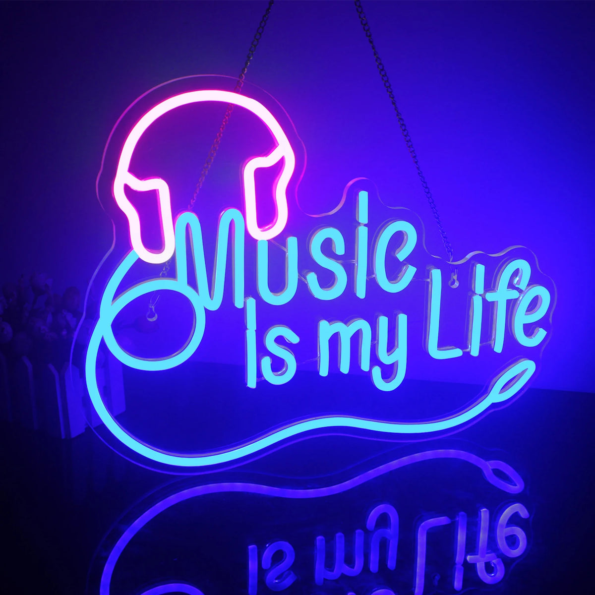 Music is my Life – Hörlurar – LED-neonskylt (5 V USB)