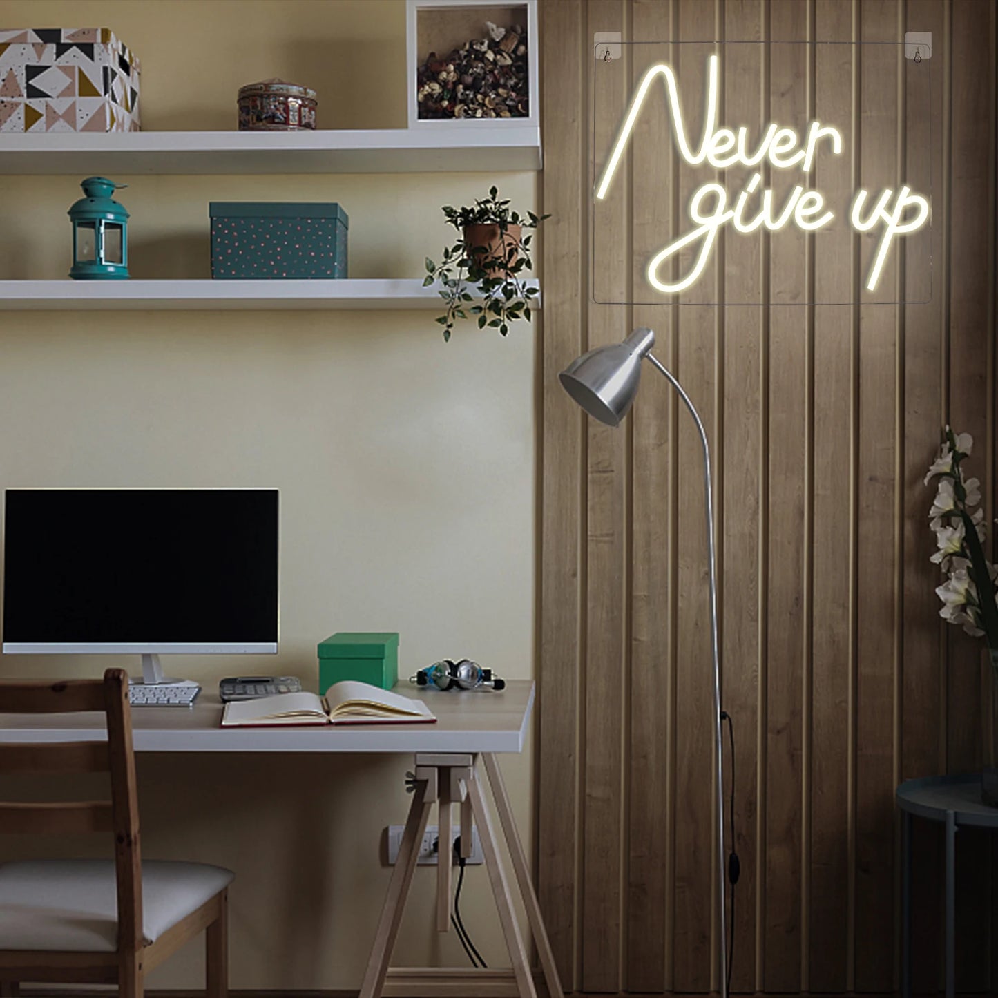 Never Give Up 5V USB LED Ljusskylt - Budgetvänlig