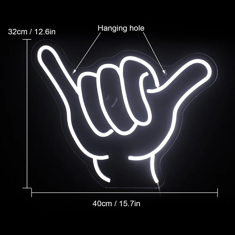 Shaka-handtecken – LED-neonskylt (5 V USB)