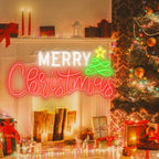Merry Christmas – Julgran och stjärna – LED-neonskylt (5 V USB)