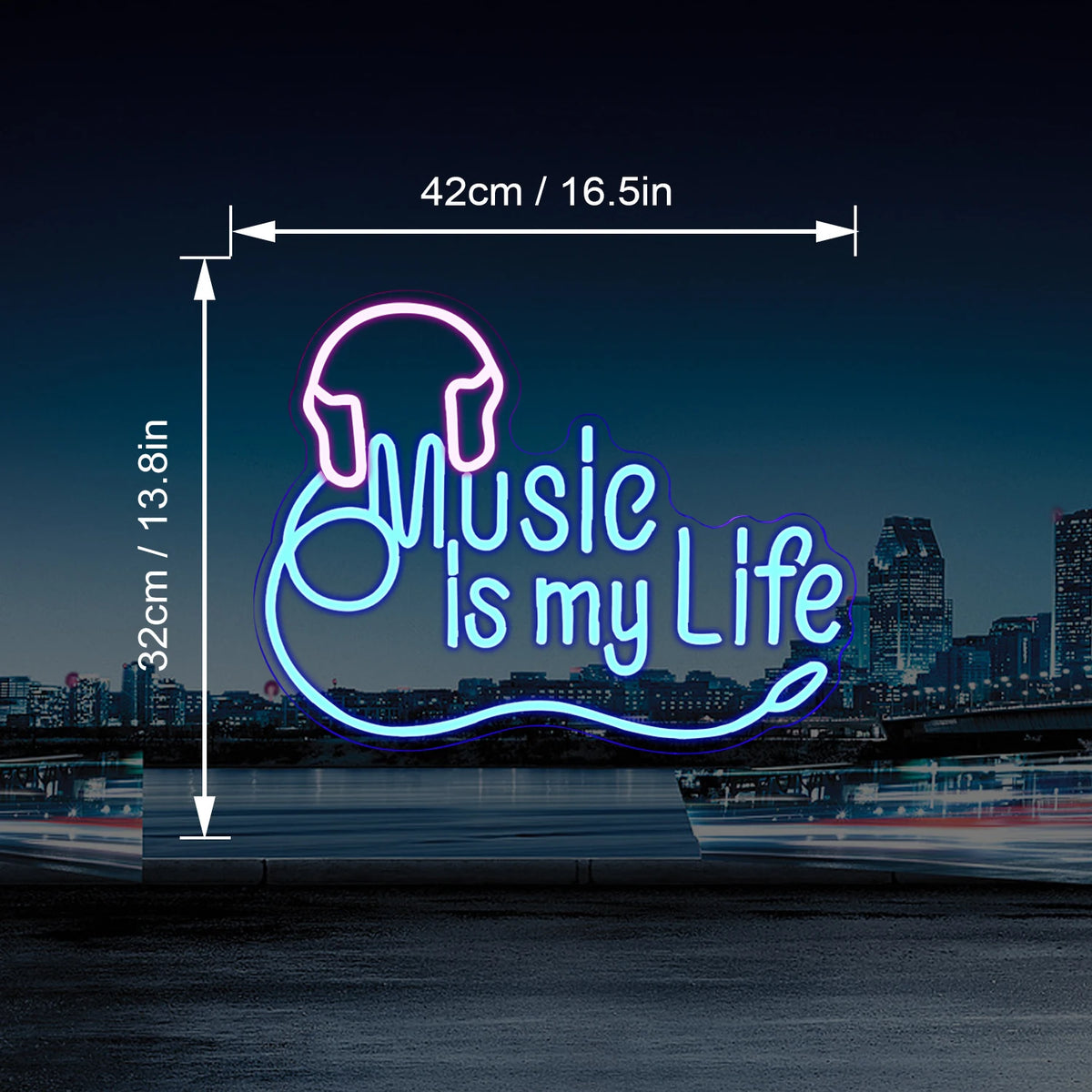 Music is my Life – Hörlurar – LED-neonskylt (5 V USB)