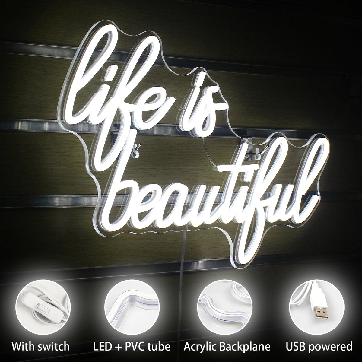 Life is beautiful – LED-neonskylt (5 V USB)