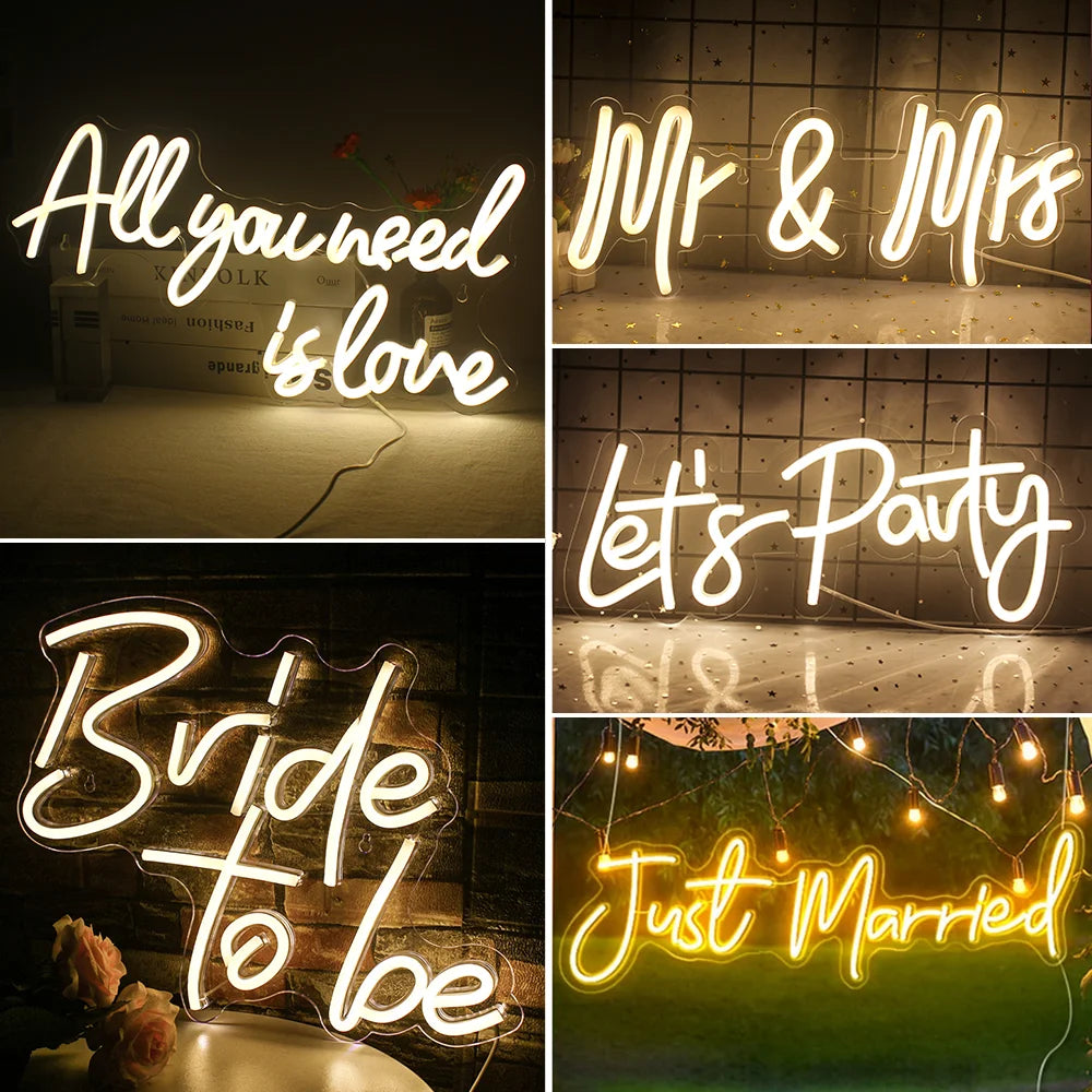 Färdiga bröllopstexter – LED-neonskylt (5 V USB)