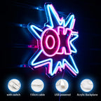 OK – Explosion i serietidningsstil – LED-neonskylt (5 V USB)