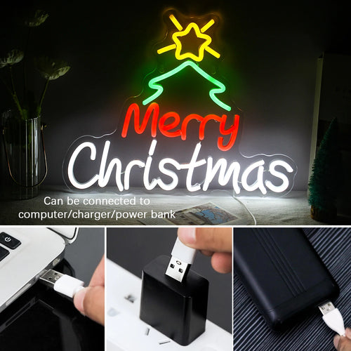 Merry Christmas – LED-neonskylt (5 V USB)