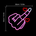 Långfinger och två hjärtan – LED-neonskylt (5 V USB)