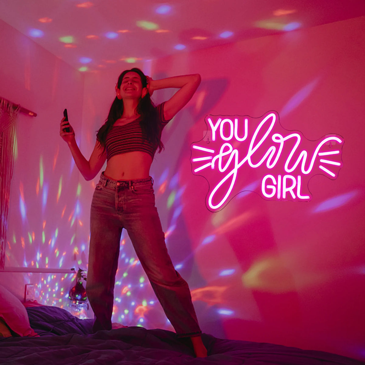 YOU glow GIRL – Ljusstrålar – LED-neonskylt (5 V USB)