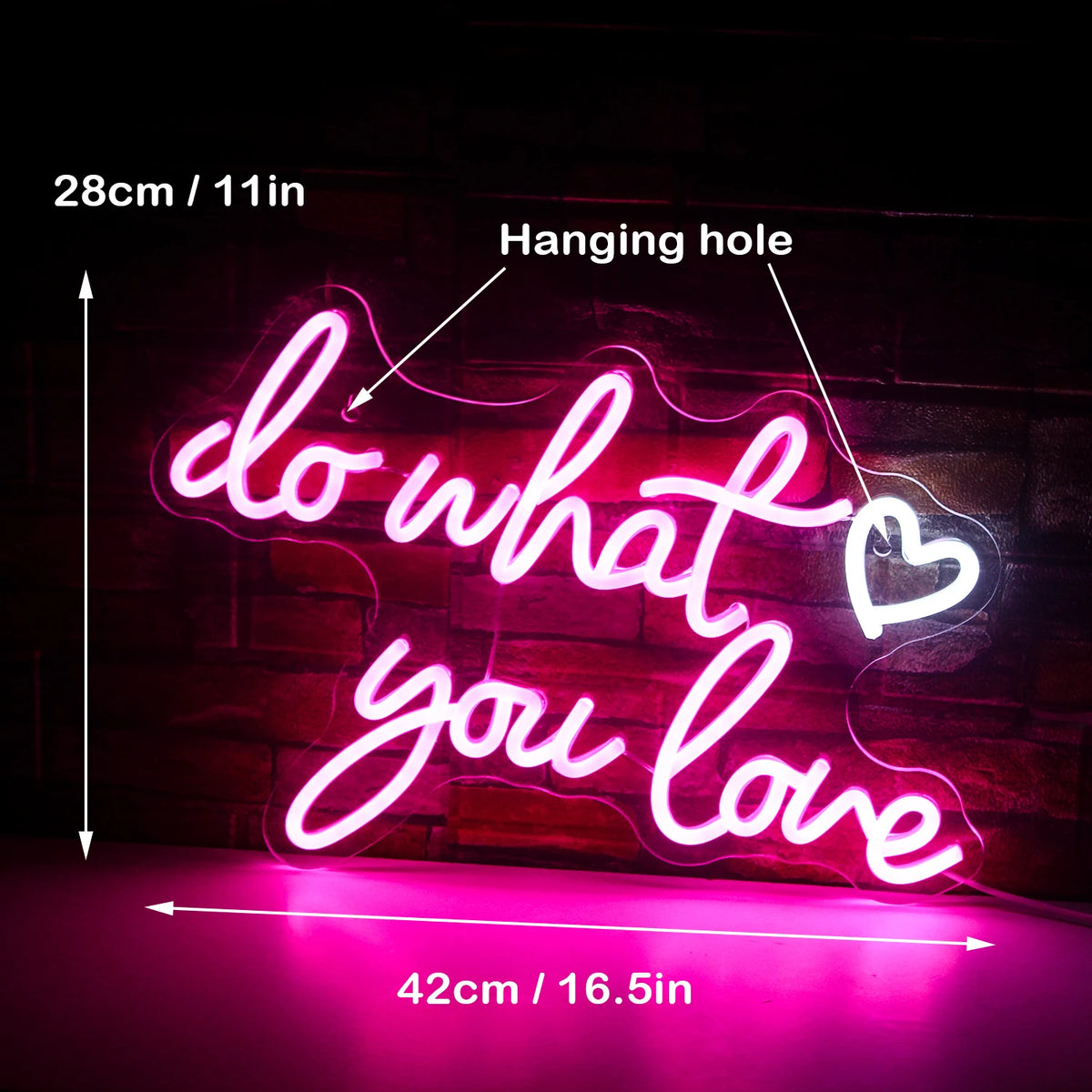do what you love – Hjärta – LED-neonskylt (5 V USB)
