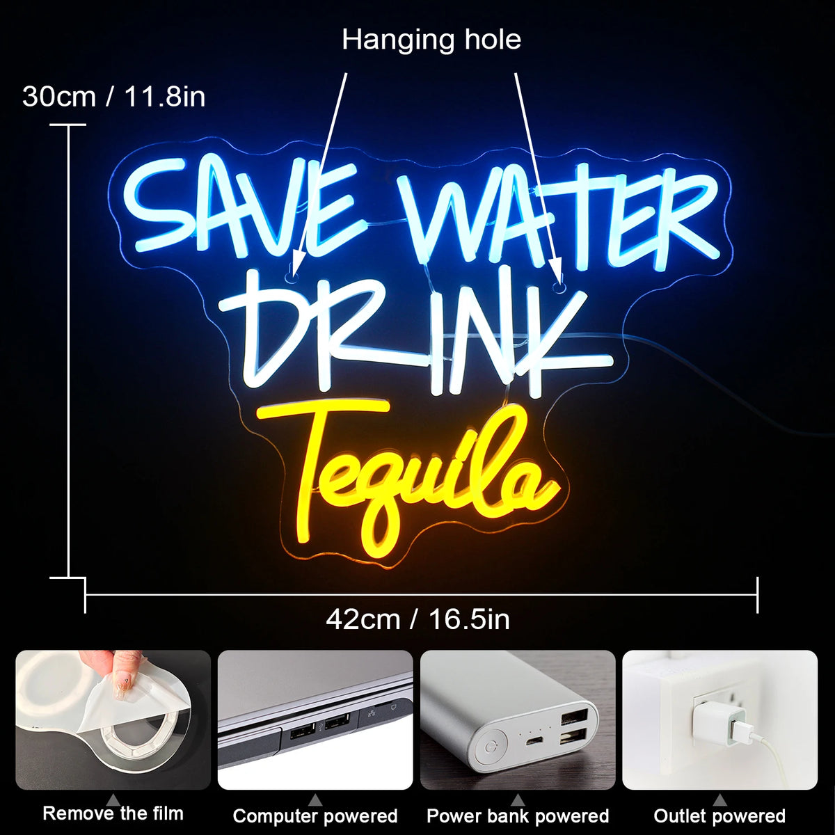 Save Water Drink Tequila – LED-ljusskylt (5 V USB)