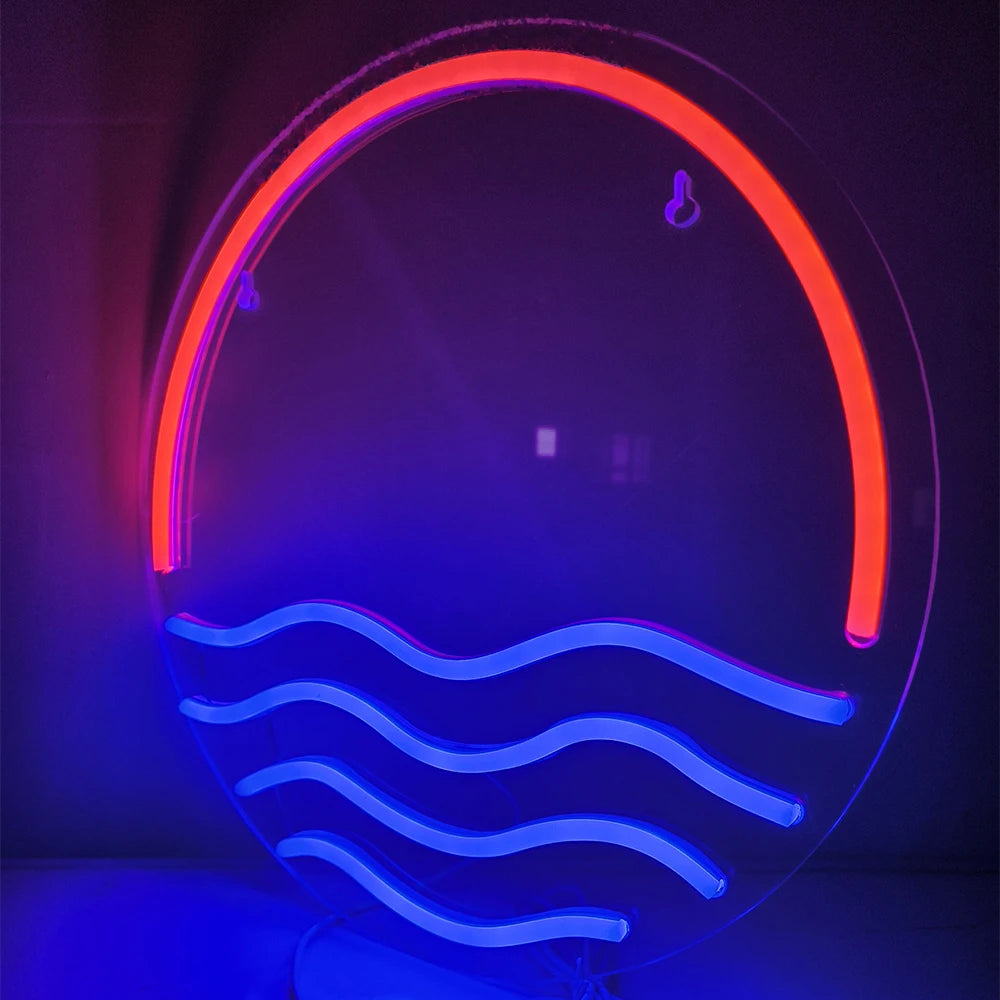 Solnedgång och hav – LED-neonskylt (5 V USB)