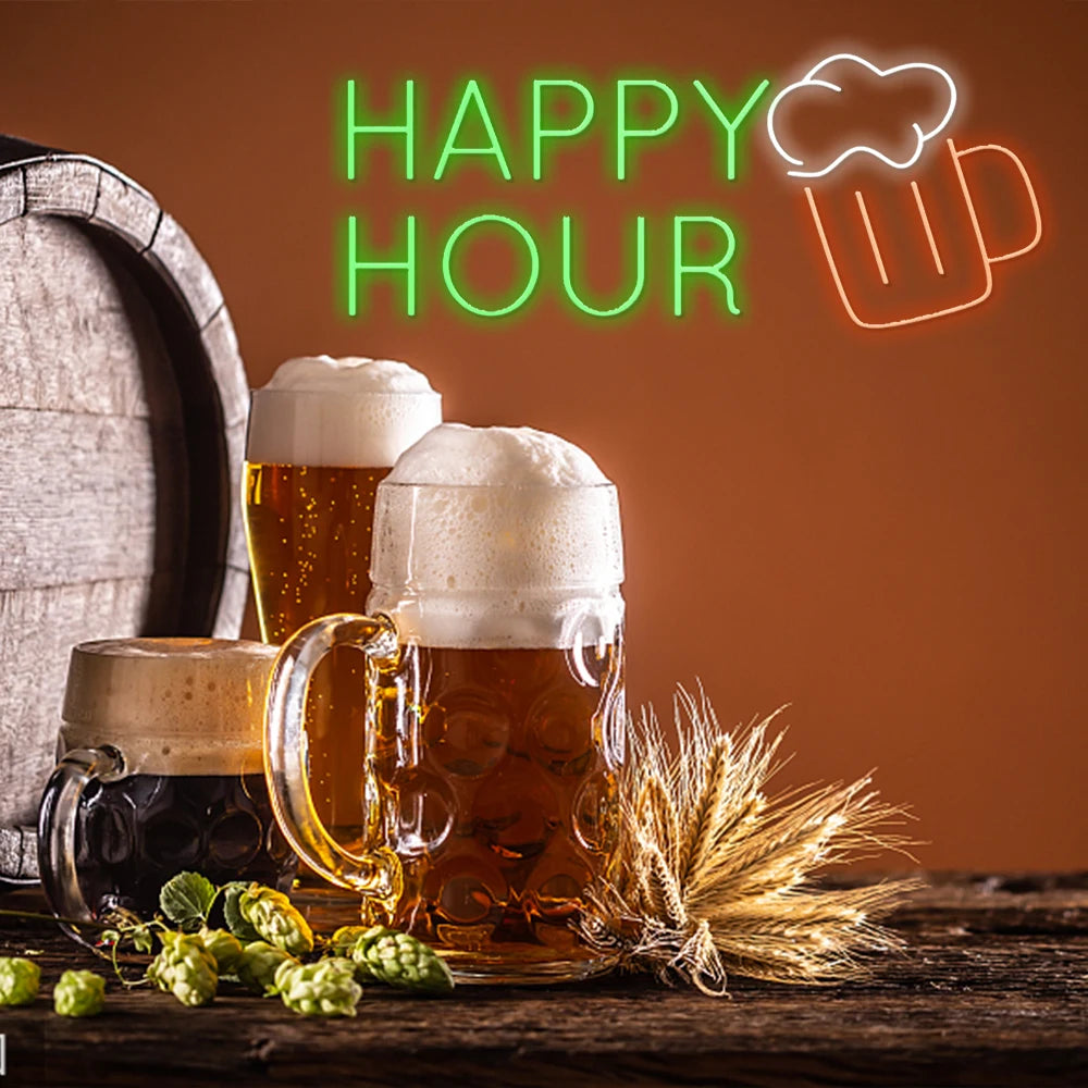 HAPPY HOUR – Ölsejdel – LED-ljusskylt (5 V USB)