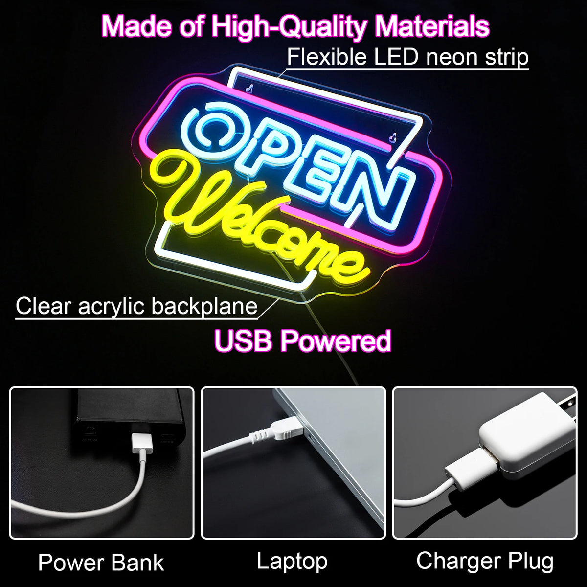 Open Welcome – LED-neonskylt (5 V USB)