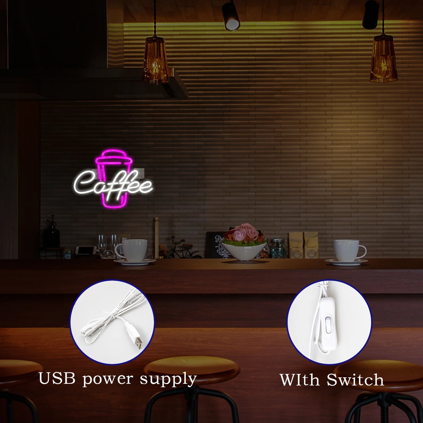 Kaffe 5V USB LED Ljusskylt - Prisvärd