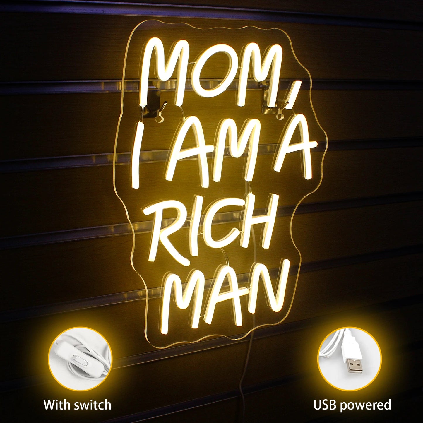 Mamma, Jag Är En Rik Man 5V USB LED Ljusskylt - Prisvärd