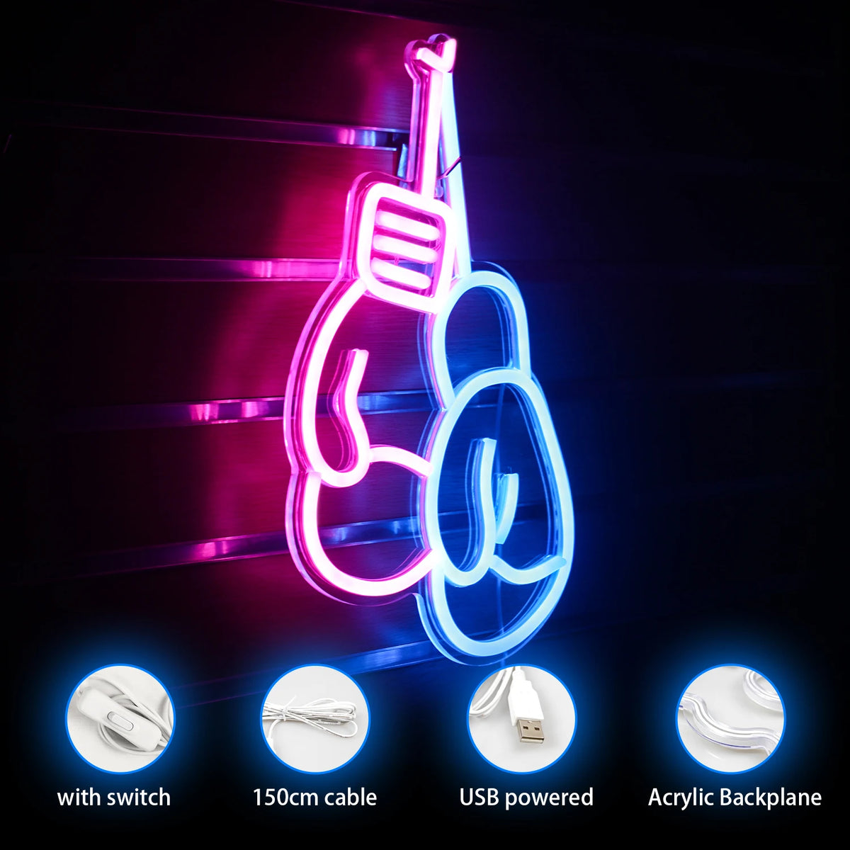 Boxningshandskar – LED-neonskylt (5 V USB)