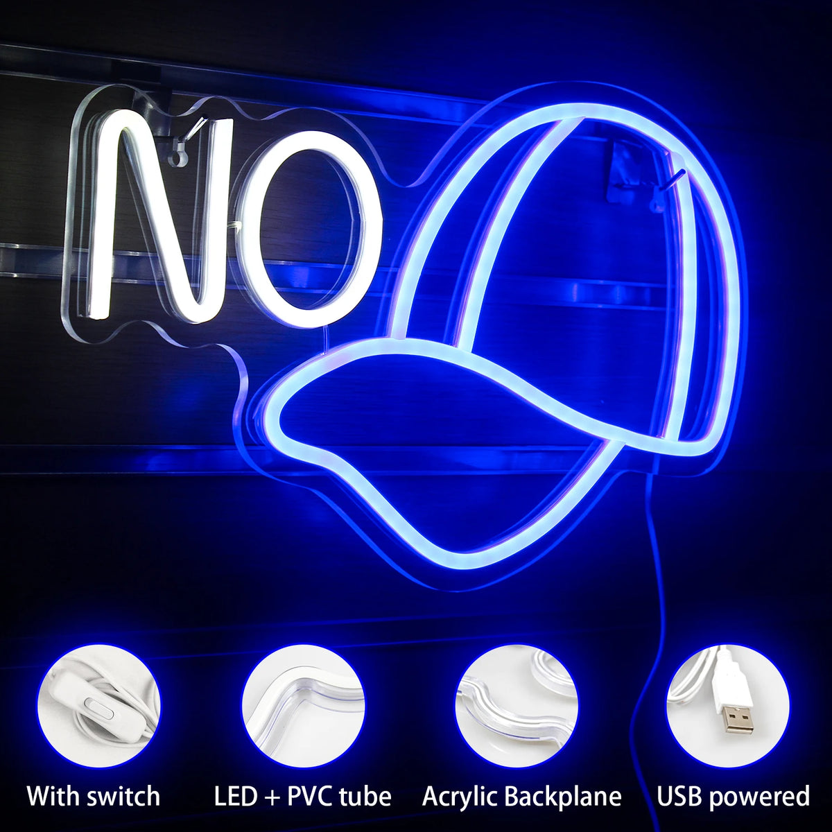 NO – Basebollkeps – LED-neonskylt (5 V USB)