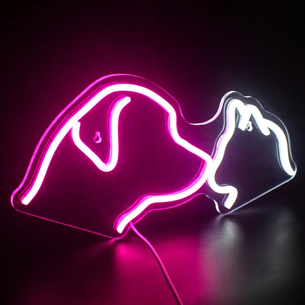 Hund och katt – LED-neonskylt (5 V USB)