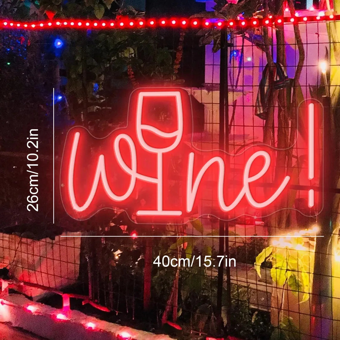 Wine – Vinglas som ersätter i – LED-ljusskylt (5 V USB)