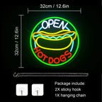 OPEN HOT DOGS – Varmkorv – LED-ljusskylt (5 V USB)