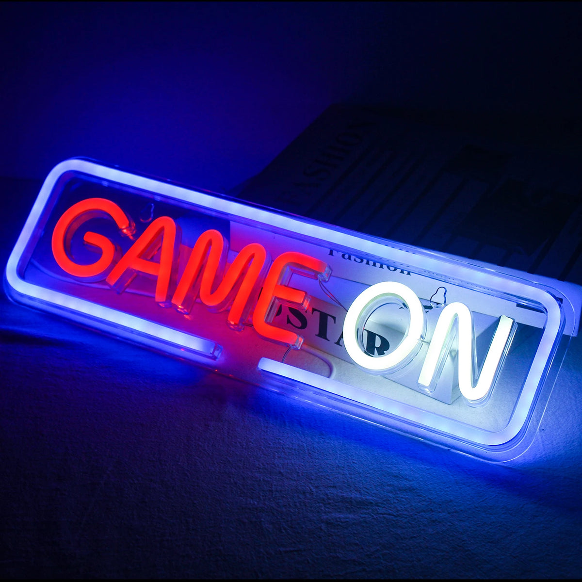 GAME ON – Rundad rektangulär ram – LED-neonskylt (5 V USB)