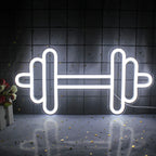 En levande LED-neonskylt formad som en skivstång, glödande i en slående kombination av ljusa färger.