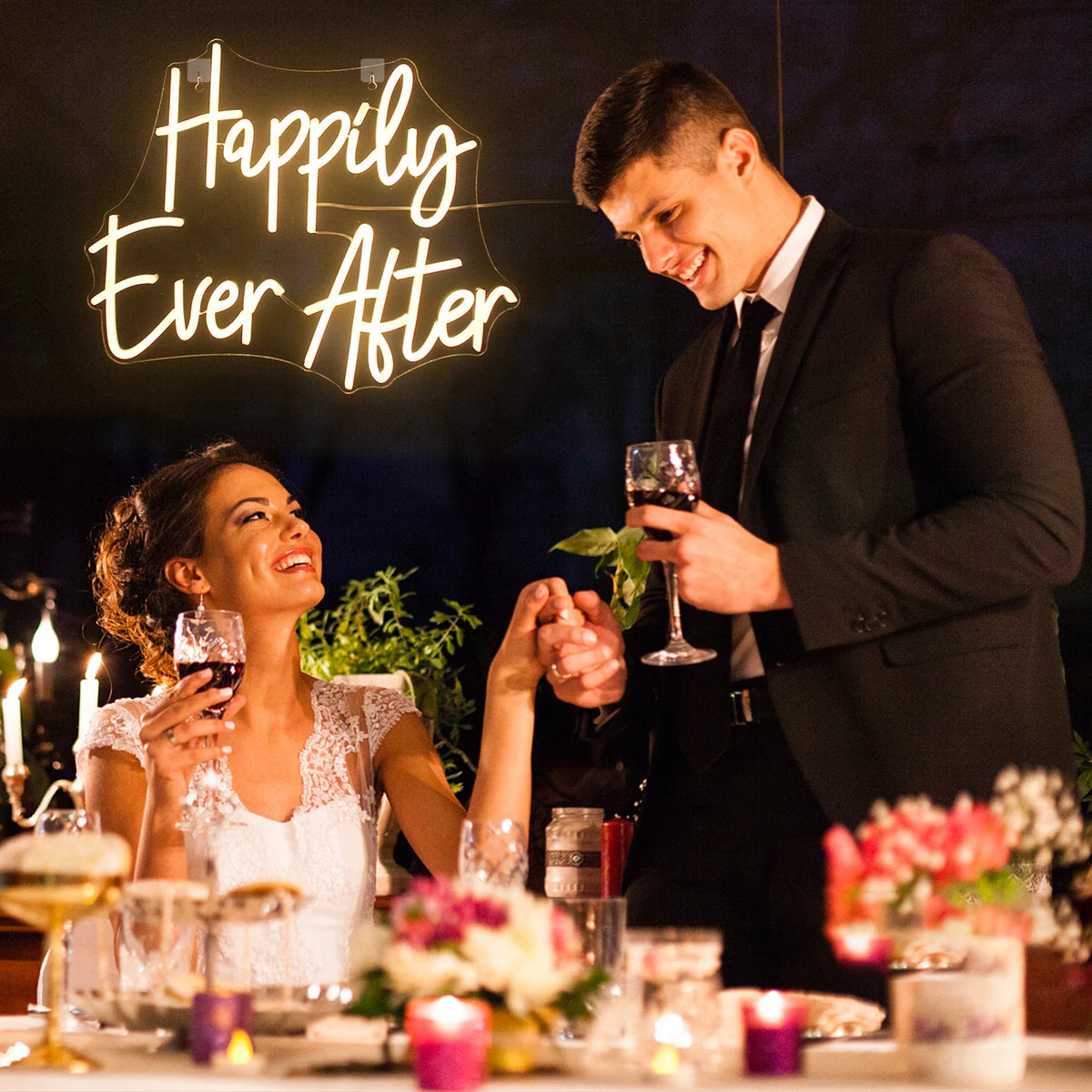 Happily Ever After – Handskriven stil – LED-neonskylt (5 V USB)