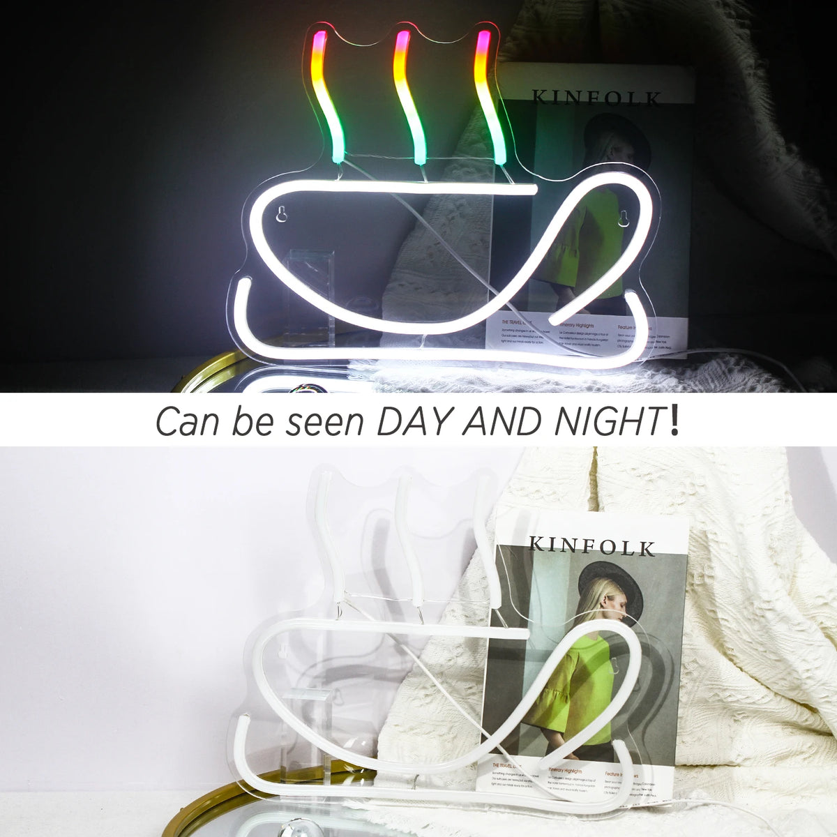 Färgglatt kaffemotiv – LED-ljusskylt (5 V USB)