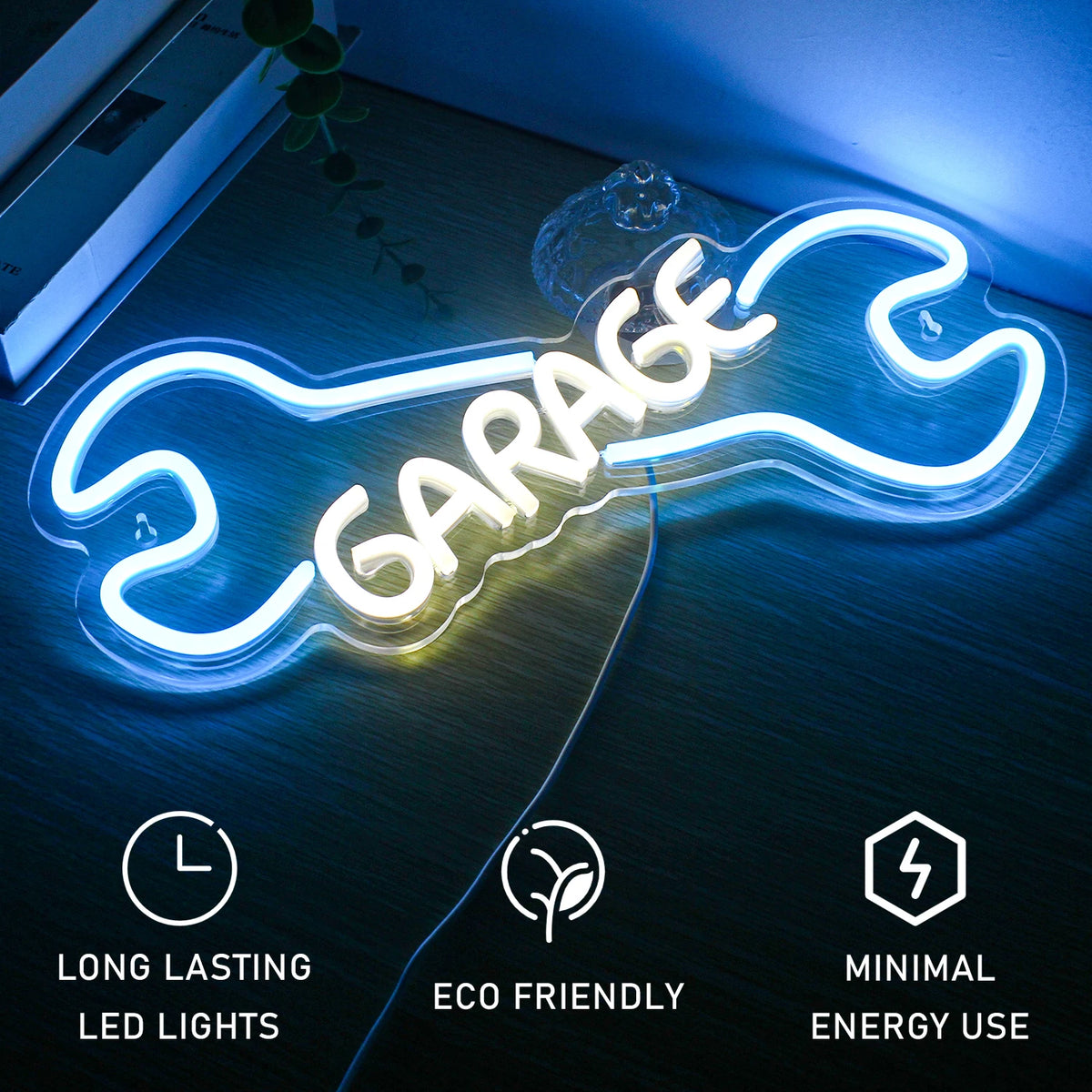 GARAGE – Skiftnyckel – LED-neonskylt (5 V USB)