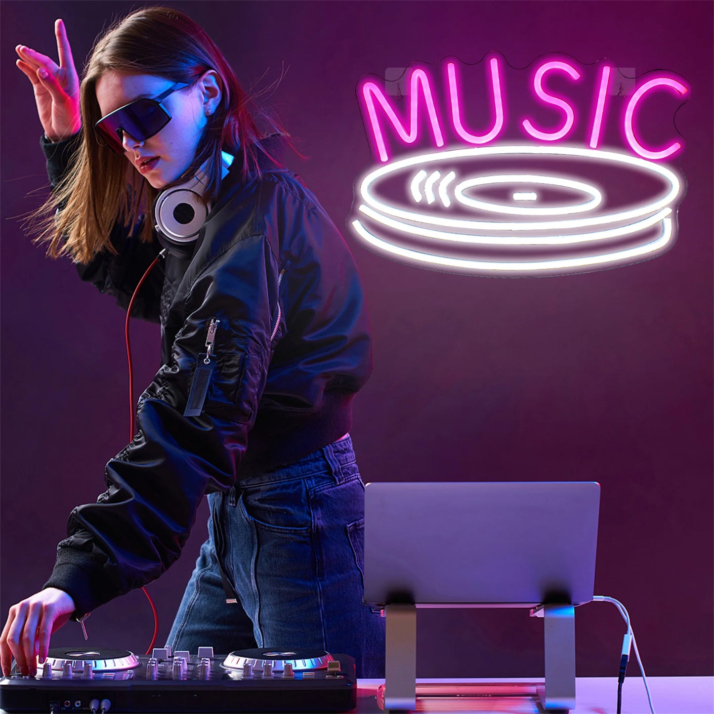 Theartneon Musikskiva 5V Mini USB LED Ljusskylt - Budgetvänlig